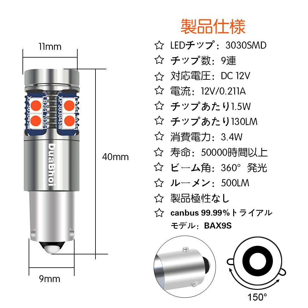 DuaBhoi BAX9S H6W LED 150° Position Lamp with Built-in CANBUS Canceller, 9 Gang 3030