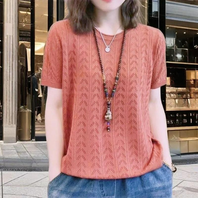 XS-6XL Plus Size Men's and Women's T-shirt Short-sleeved Loose Fat People Cover Belly Top Hollow Knit