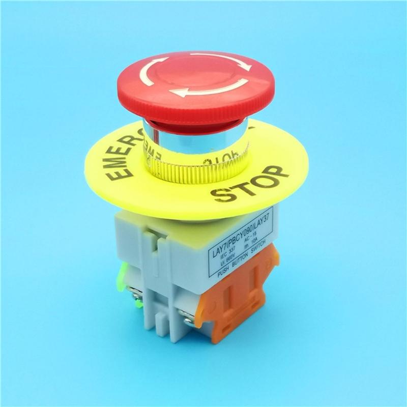 Red Mushroom Cap 1NO 1NC-DPST Emergency-Stop Push Button-Switch Equipment Lift Elevator Latching Self Lock Button