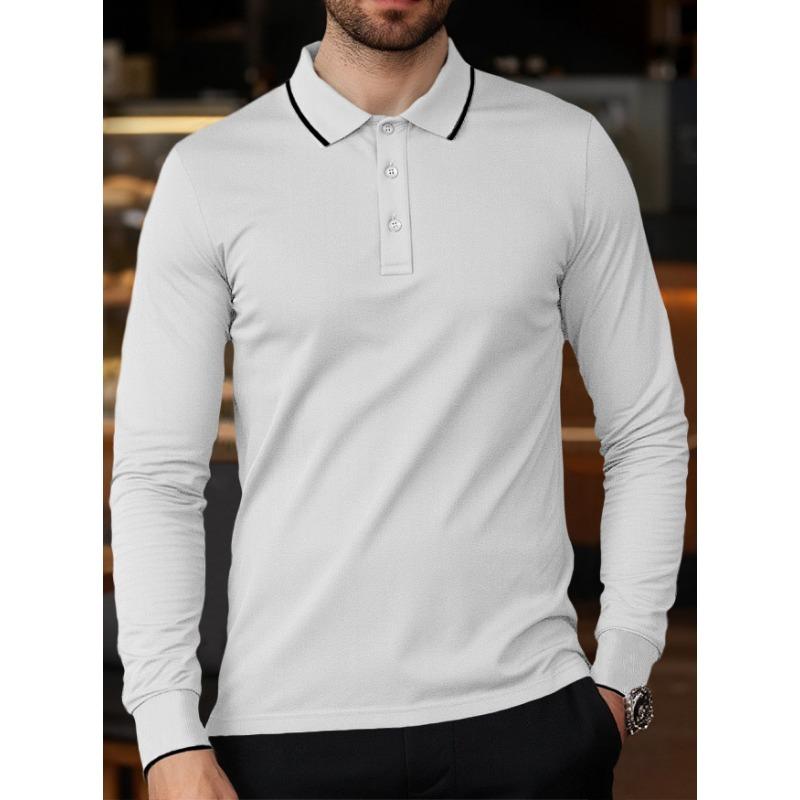 Men S Solid Color Long Sleeve Casual Thin Polo Shirt