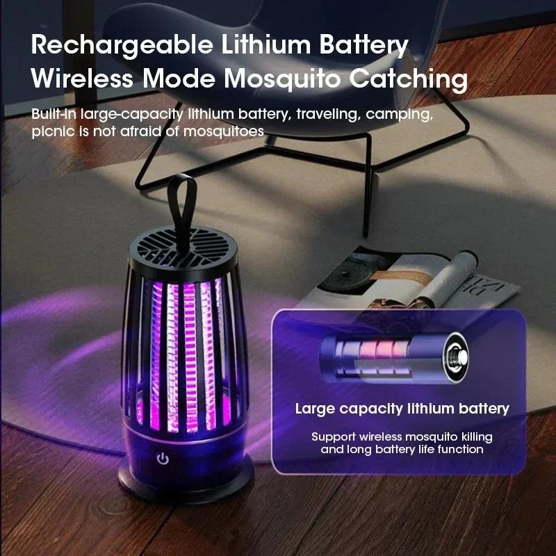 Portable Mosquito Killer Lamp USB Rechargeable UV Light Silent Insect Trap for Indoor Outdoor Home Garden Pest Control
