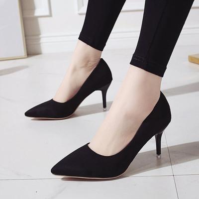 Große Größe 45 Wildleder High Heels Damen Spitz Zehen Dünner Absatz Flacher Ausschnitt Koreanische Version Rosa Einzelne Schuhe