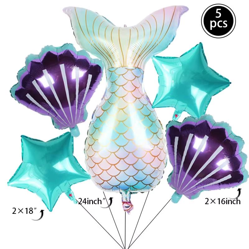 5pcs/set Mermaid Tail Shells Balloons Under the Deep Sea Mermaid Theme Party Decorations Baby Shower Girl Birthday Party Favors