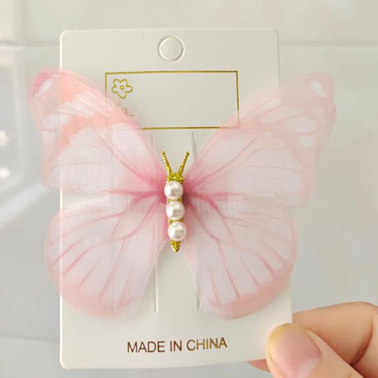1 Pair Women Hairpin Gauze Butterflies Decor Hair Clips Retro Style Non-slip Durable Hairpin Hair Accessories