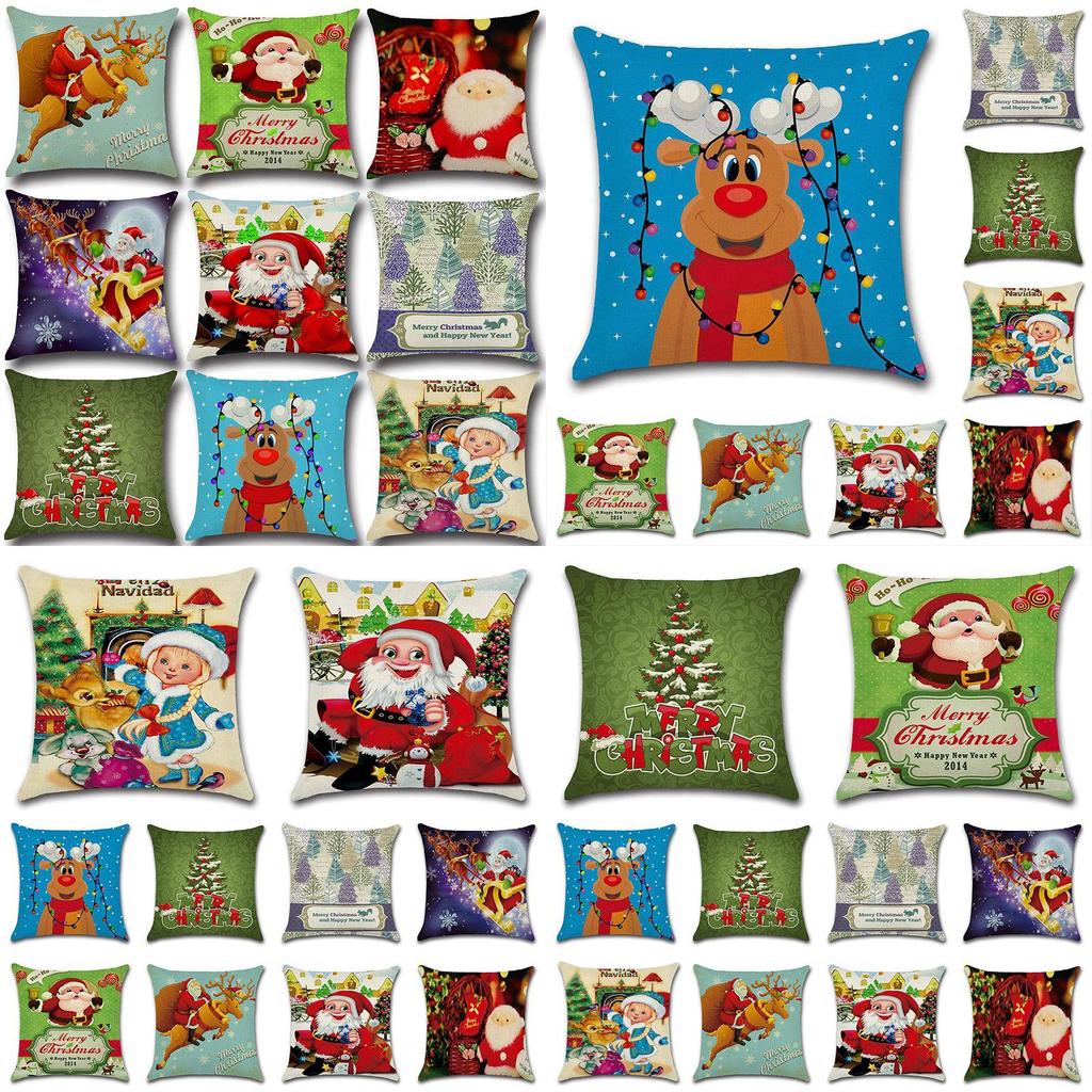 Happyspree Happy Christmas Pillow Cases Stylish Flax Sofa Cushion Covers For Festive Decor