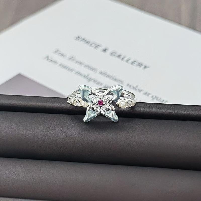 Korean Temperament Fashion Gentle Small Fresh Gradual Change Enamel Butterfly Open Ring Light Luxury Personality Sweet Ring Woman