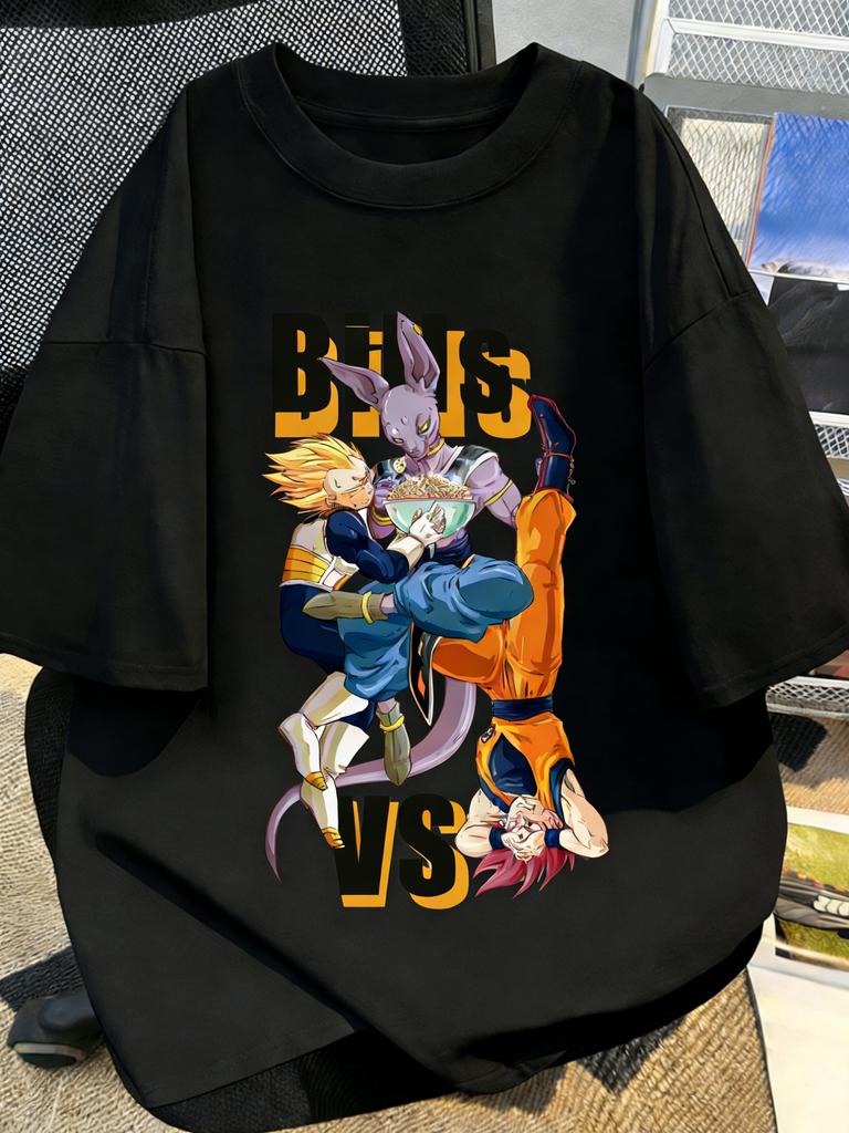 Black Plus Size Tshirt Dragon Ball Anime Print Men Women Summer Casual Parent Child Top Harajuku Style Y2K Street Fashion