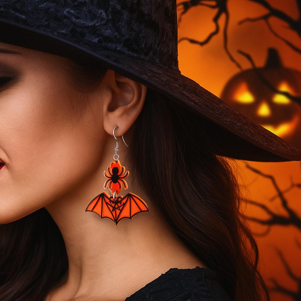 Bat Halloween Earrings Spider Pumpkin Dangle Earrings Creative Cute Ghost Ear Studs  Unisex