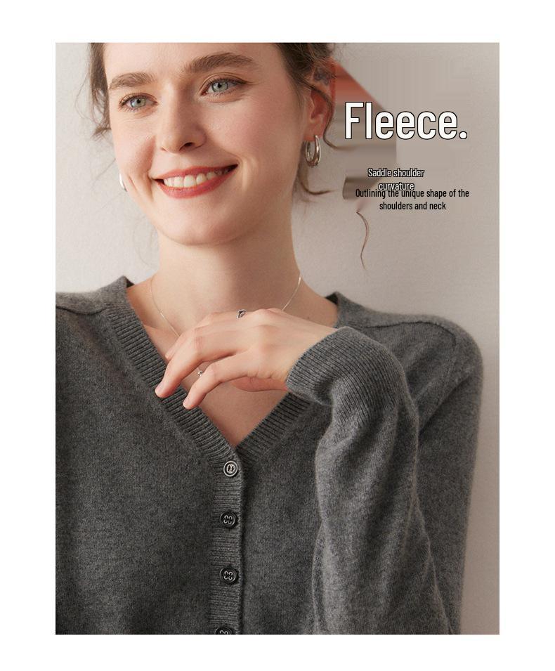 New Arrival: Women's V-neck Cashmere Cardigan - Loose Fit, Solid Color, Saddle Shoulder, Half-Open Button Design for Autumn/Winter.