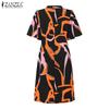 ZANZEA Women Summer Round Neck Short Sleeve Casual Print Dress