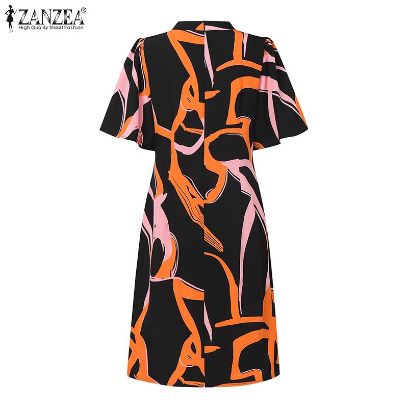 ZANZEA Women Summer Round Neck Short Sleeve Casual Print Dress
