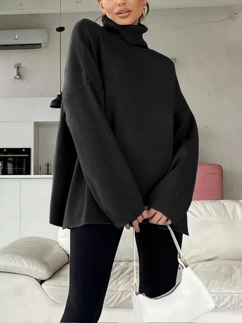 Cinemore весна-осень женский свитер однотонный свободный повседневный пуловер теплый базовый топ с длинным рукавом и круглым вырезом вязаный джемпер свитер One Size чёрный