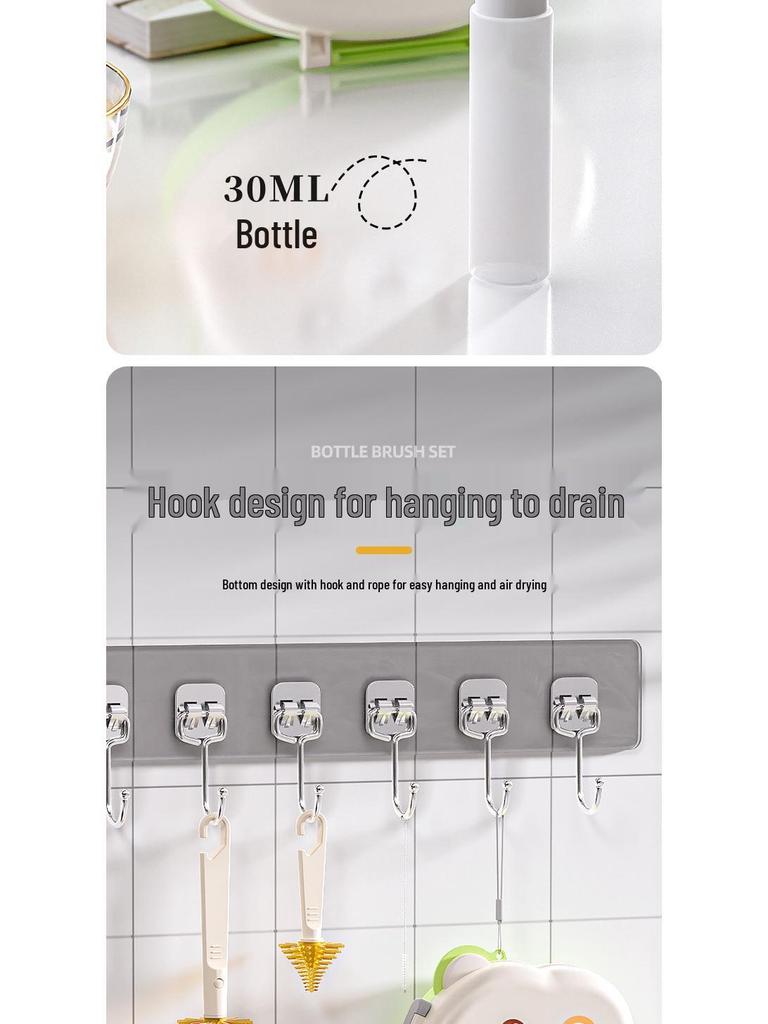 Tragbares Silikon-Babyflaschen- und Sauger-Reinigungsbürsten-Set