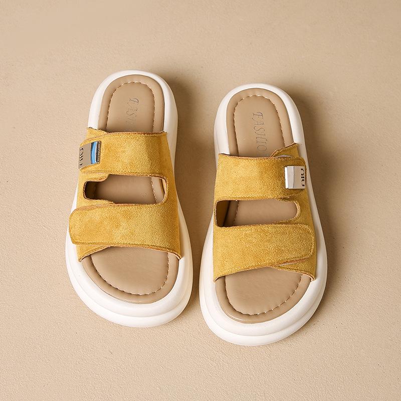 Wearing Thick-bottomed Cool Slippers Women's Matte One-word Drag Summer New Muffin Retro Open-toed Women's Beach Sandals