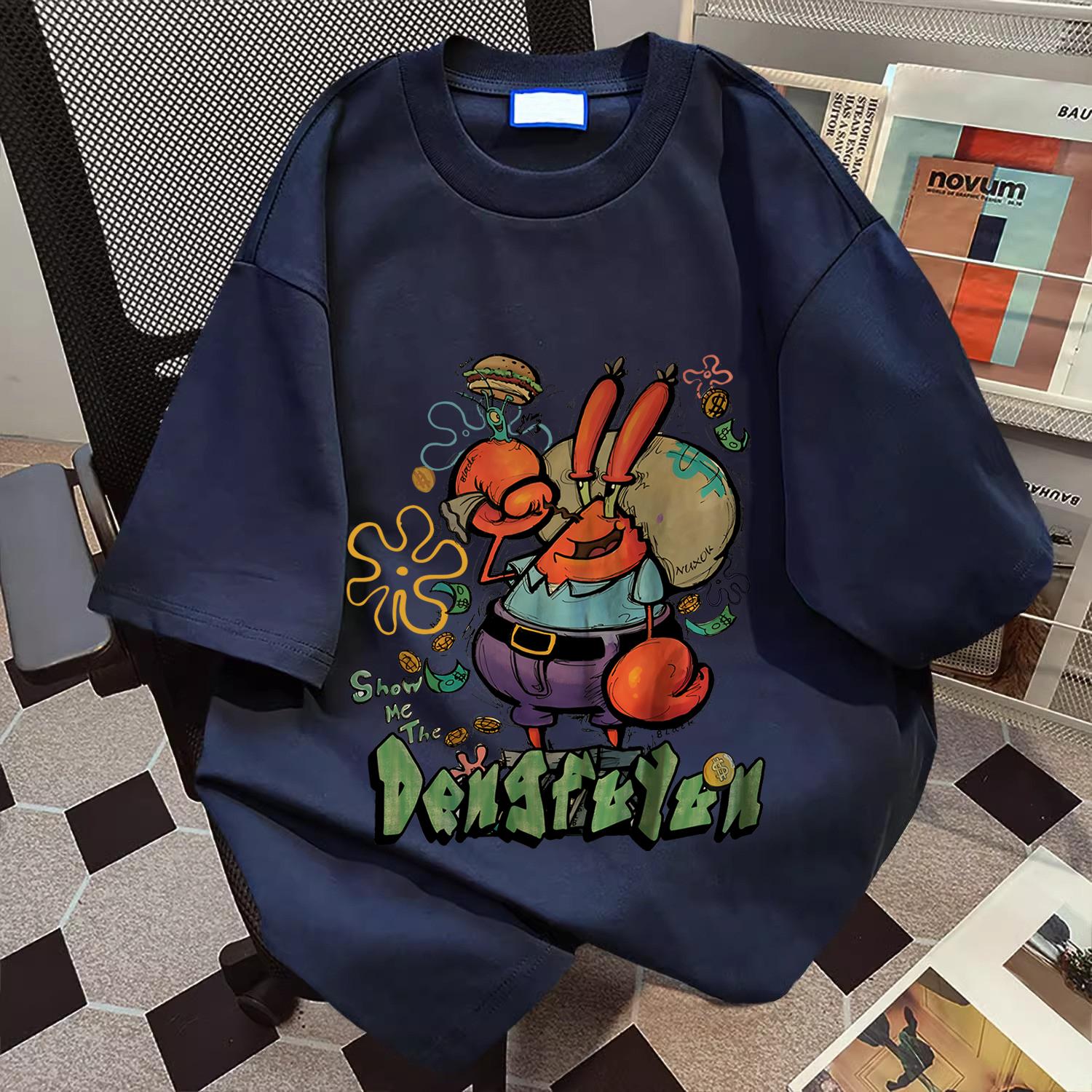 Short Sleeve TShirt Mens Summer 2025 New Cotton Loose Ins Crab Boss Casual Cartoon Short Sleeve Boys TShirt M