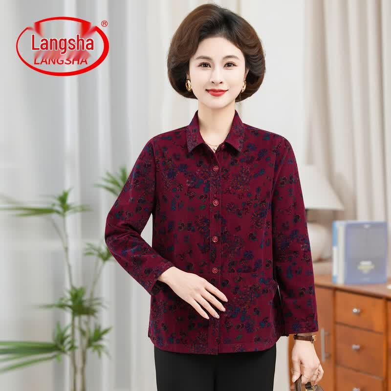 Langsha Women s Plus Size Floral Cotton Long-Sleeve Shirt 3XL