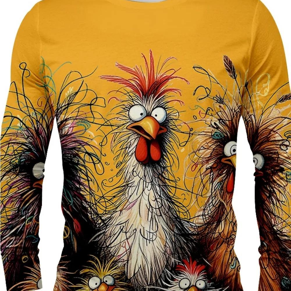 3D Tištěné Anime Kuřecí Vzor 3D Tištěné Podzimní Pánské Tričko s Kulatým Výstřihem Ležérní Dlouhý Rukáv Nadměrný Pulovr Módní Top