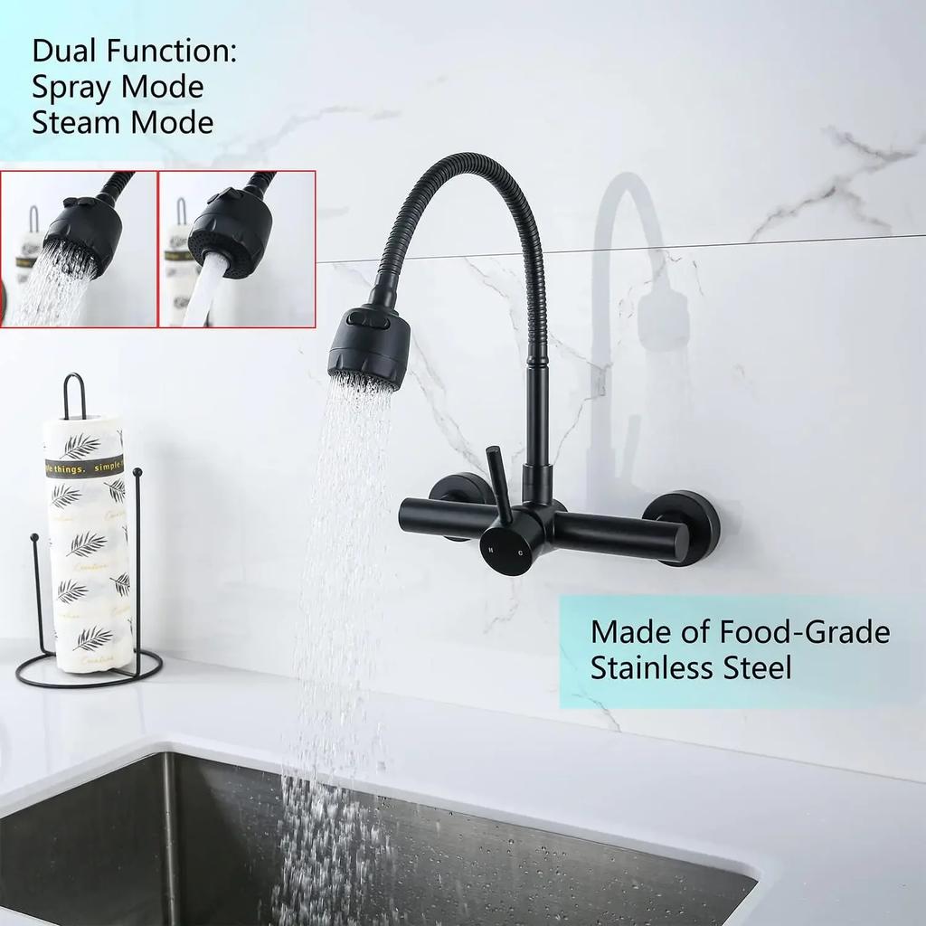 Kitchen Faucet Wall Mounted 2 Models Nozzle Faucet Hot&Cold Water Tap Household Sink Basin Faucet 360° Rotation Bathroom Faucets