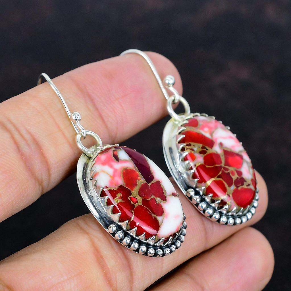Kingman Red Mohave Copper Turquoise Earring Gemstone Dangle Earrings Handmade Boho Jewelry 925 Sterling Silver Earring Wedding Gifts for Her