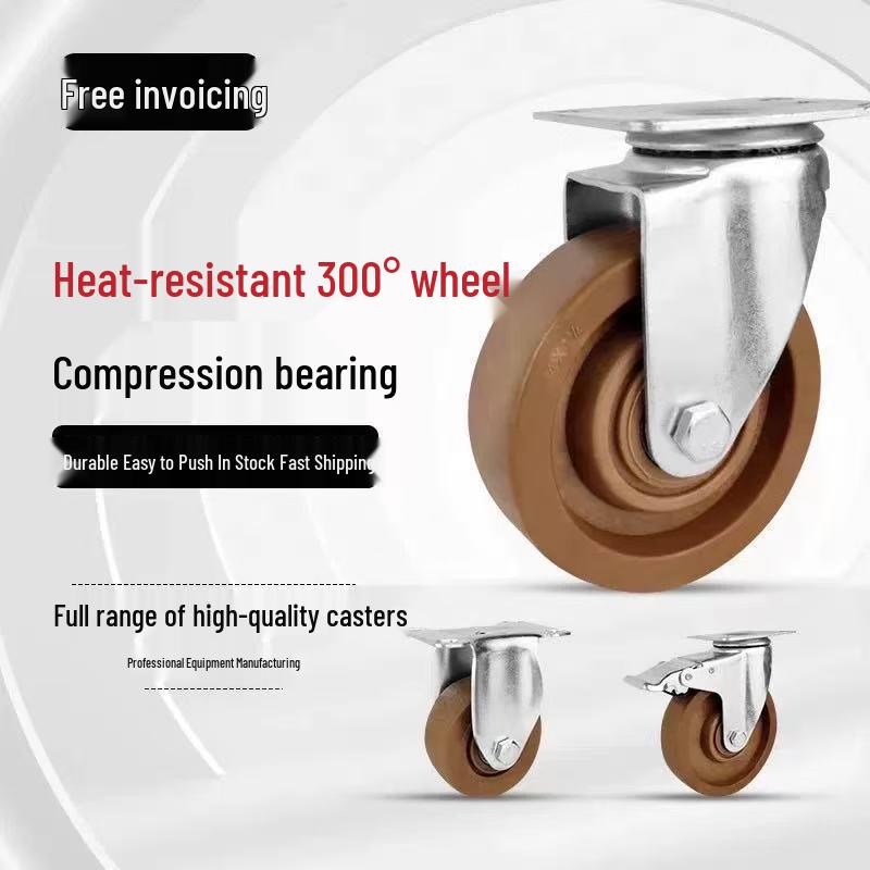 3 to 5 Inch High-Temperature Resistant Swivel Casters with Glass Fiber Bakelite for Oven Carts (Up to 300°)