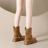 Platform Martin boots women's short boots 2025 autumn and winter new retro British style thick heel medium boots Maillard stacking boots