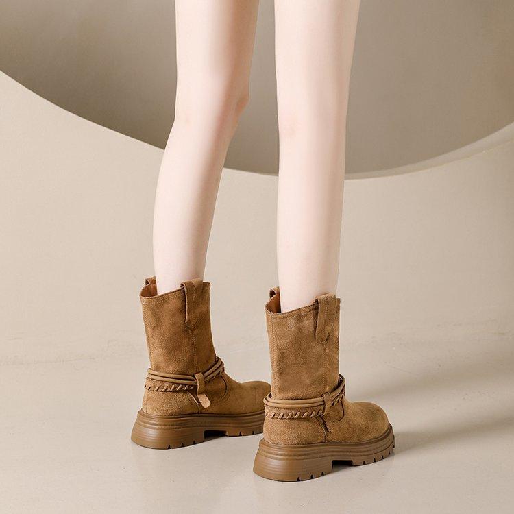 Platform Martin boots women's short boots 2025 autumn and winter new retro British style thick heel medium boots Maillard stacking boots