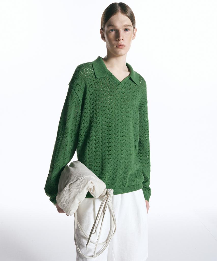 INSILENCE Open Collar Knit Green