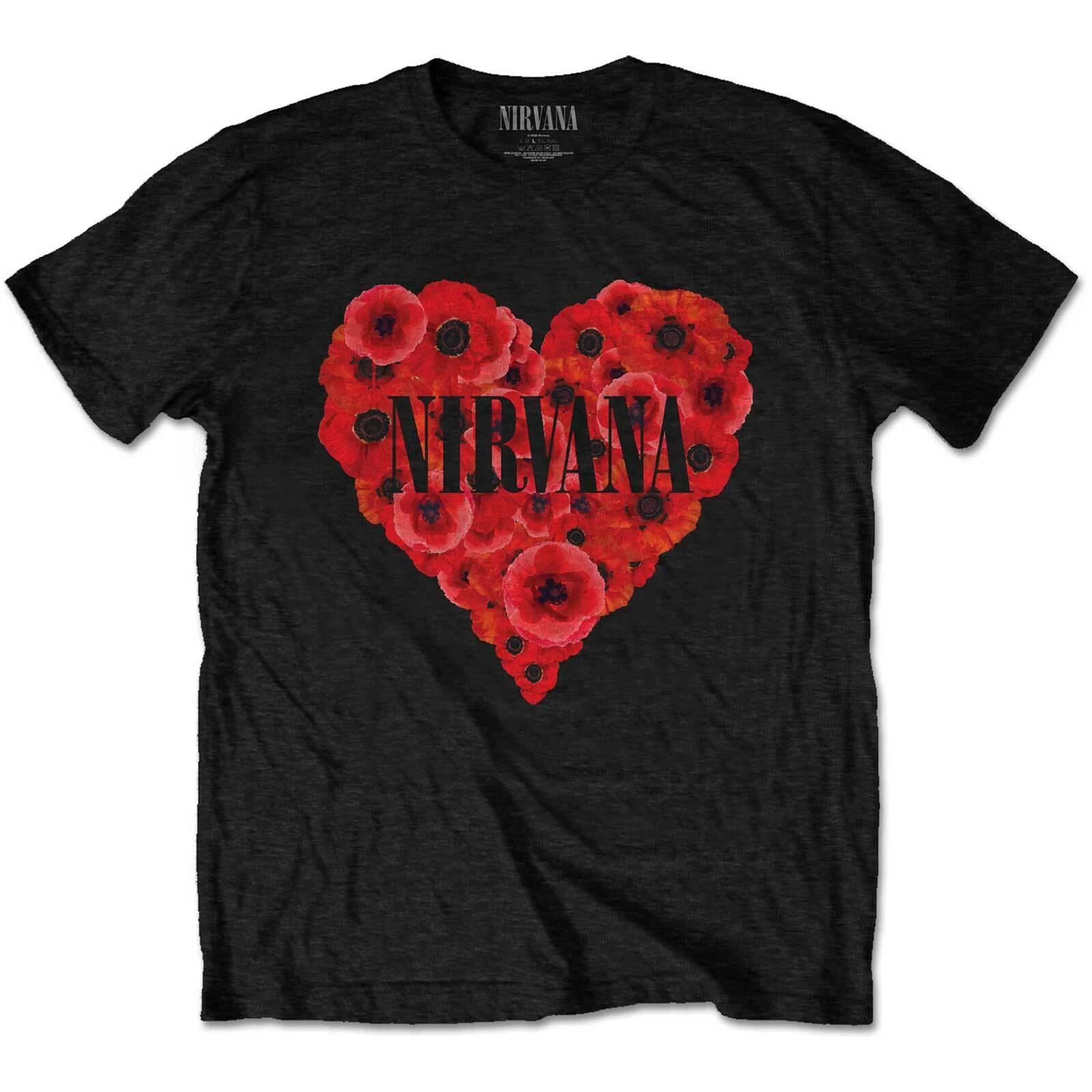 Nirvana Poppy Heart Official Merchandise 100% Cotton T-shirt Mens Tees Top XL