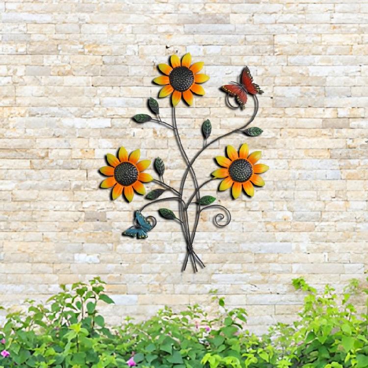 Outdoor Metal Sunflowers Wall Hanging Decors Handmade Iron Weather Resistant Ornament For Patios Balconies Decoration