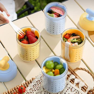 Portable Overnight Oats & Salad Jar with Built-In Fork 500ml Microwave-Safe Breakfast Bowl with Lid BPA-Free Fruit Cup for Meal Prep Travel Office
