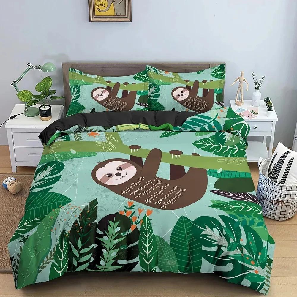 

Tree Sloth Bedding Set Boys Girls Twin Queen Size Duvet Cover Pillowcase Bed Kids Adult FashionHome Textile EU Single(135*200cm)3pcs
