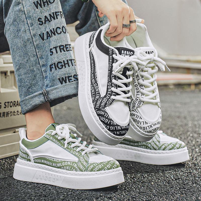 Tênis Casual Masculino Designer Sapatos Brancos Moda Tecido de Couro de Microfibra Respirável Altura Aumentada Plataforma Plana Sapatos de Bordo