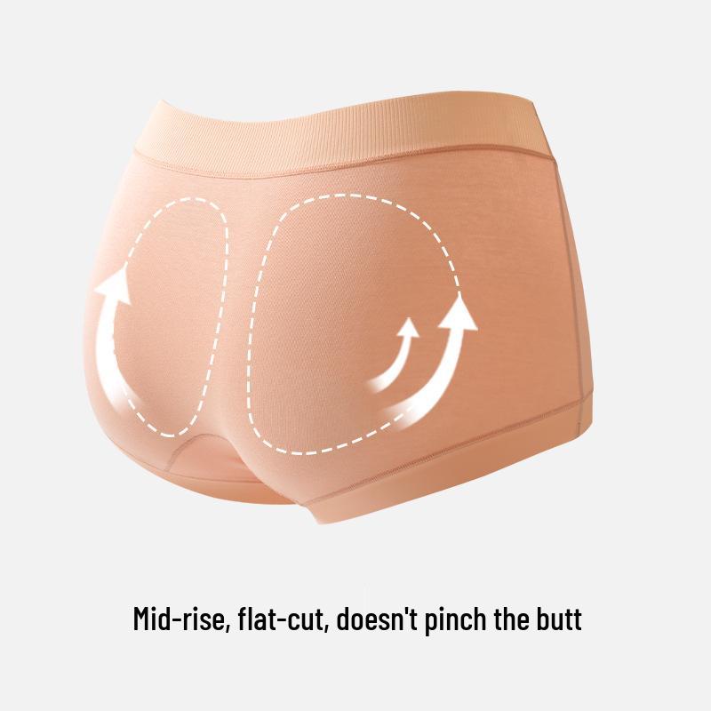 Mid-Waist Women's Antibacterial Cotton Boxer Briefs - Breathable, Anti-Pinch, Class A Quality