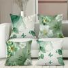 Green Floral Butterfly Printed Decorative Throw Pillow Cases Polyester pillowcase, sofa decorative cushion cov Headboard Pillow