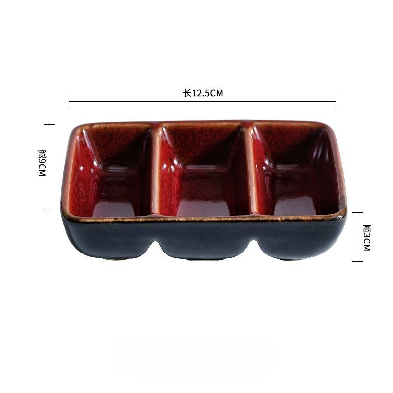 Vintage Creative Ceramic Japanese Three Grid Seasoning Dish Sauce Barbecue Saucer Dipping Dish Restaurant Kitchen Tableware New