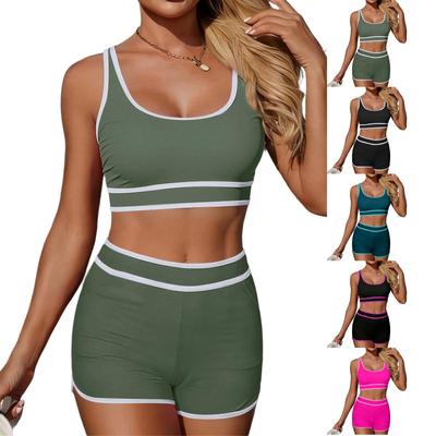 Women's Color-blocked Sporty Conservative Two-piece Swimsuit