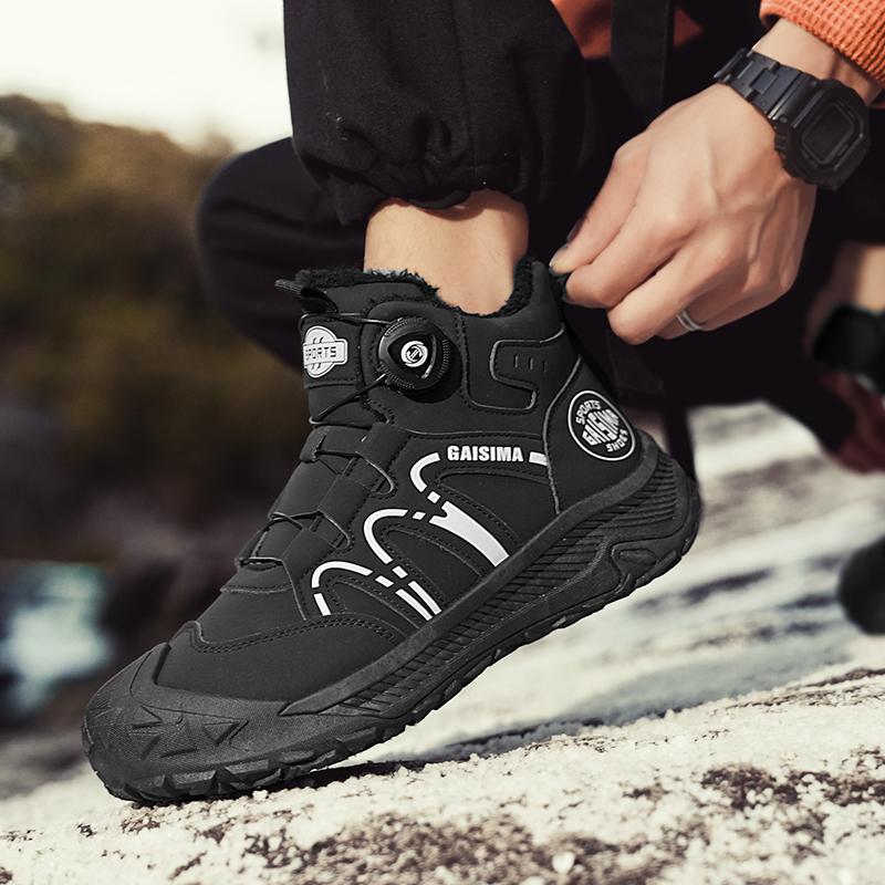 2025Yellow Winter Trekking Boots Men Hiking Shoes High top Motorcycle Shoes Man Work Sneakers Warm Fur Outdoor Walking Boots Men