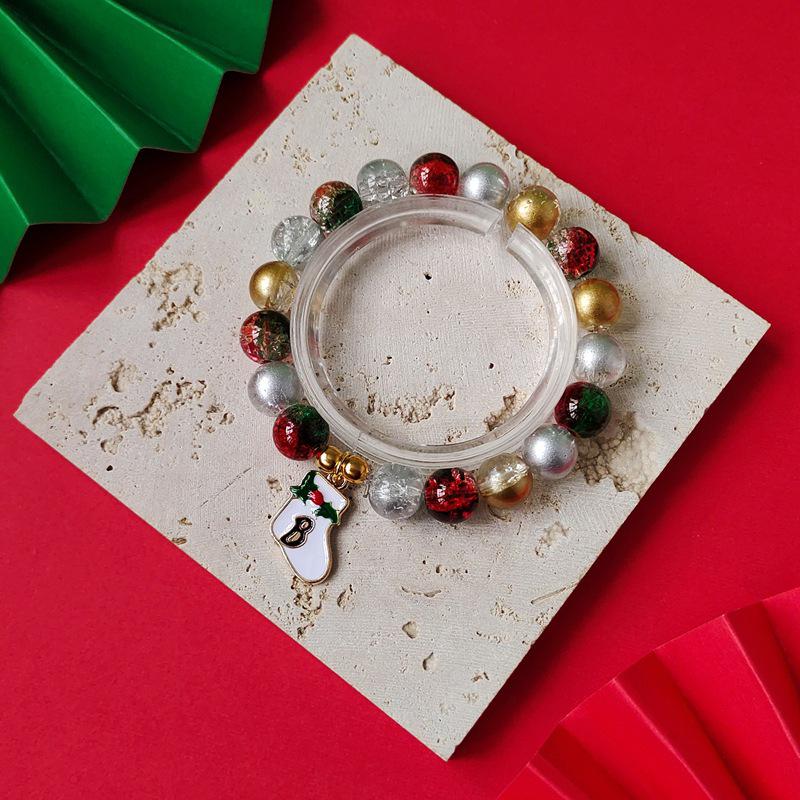 Christmas Diamond Santa & Snowflake Glass Bracelet: Stylish & Versatile Holiday Accessory.