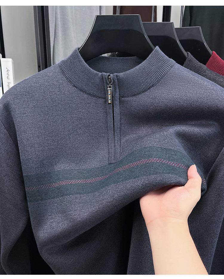 Men's Red Year of the Rat Warm Knit Sweater, Half-High Collar, Dad Style, Winter Wear for Middle-Aged & Elderly.