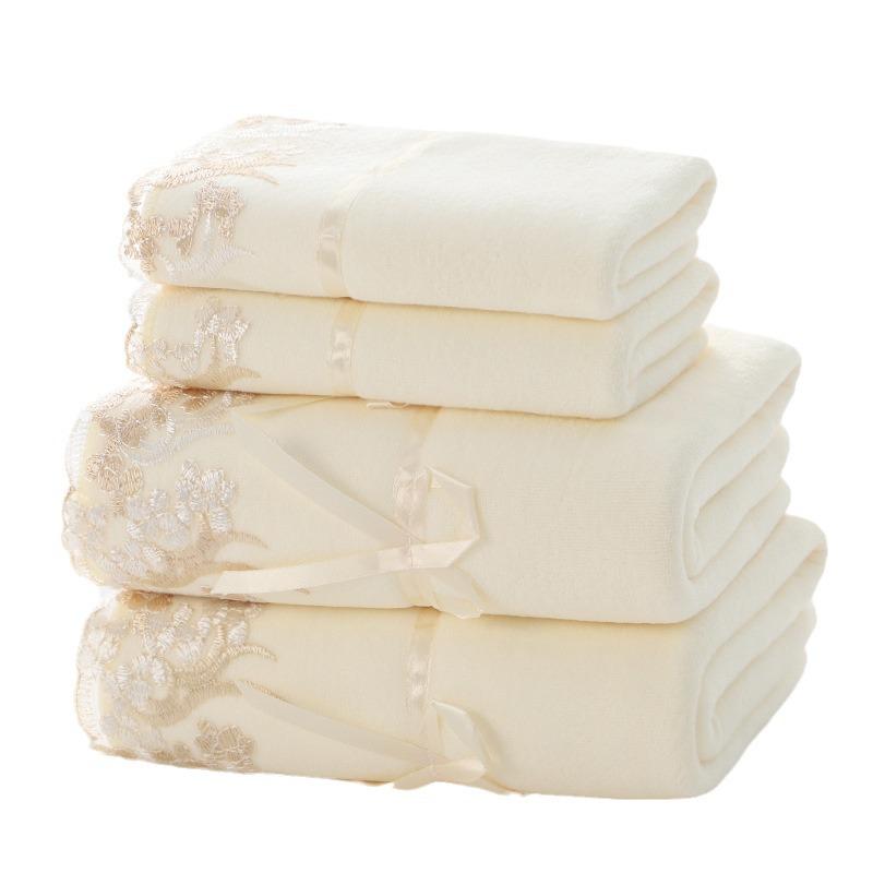 Super Měkká Absorpční Krajková Sada Ručníků do Koupelny – Obsahuje 1 Koupelnový Ručník a 1 Ručník na Ruce