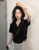 Women's Summer Slim Fit Korean-Style Polo T-Shirt with Ice Silk and Irregular Hem