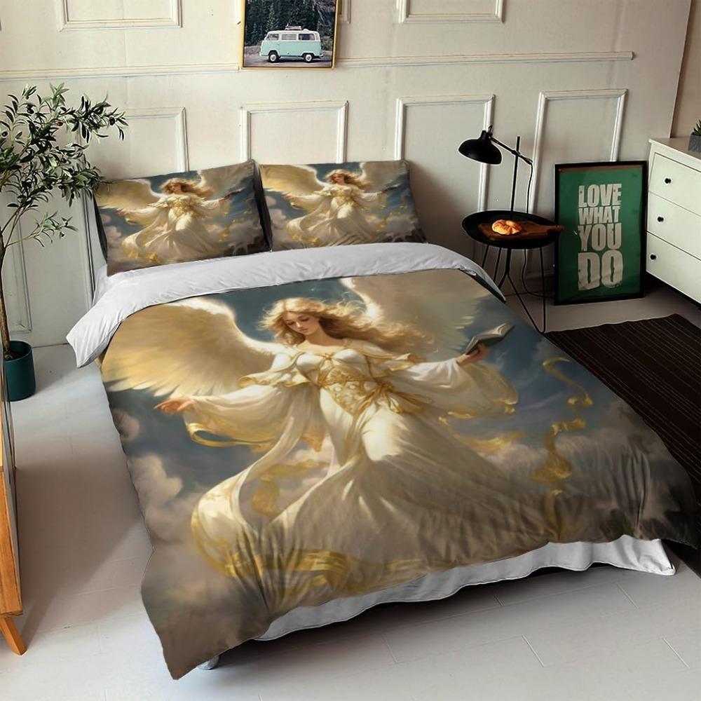 Divine Golden Angel Motif Bed Linen,Microfibre Bedding Sets, Children's Bed Linen  for Teenagers 3D Animal Printed  DuvetCover