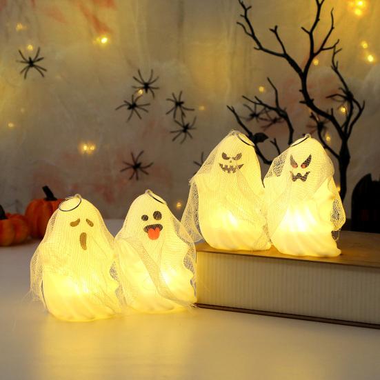 Svítící ozdoba duch Halloween duch světlo závěsná dekorace duch s gázou na krbovou římsu stůl zeď hororově tematické party potřeby