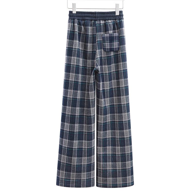 Sibaishe Women's Fleece-Lined Plaid Elastic Waist Drawstring Casual Pants