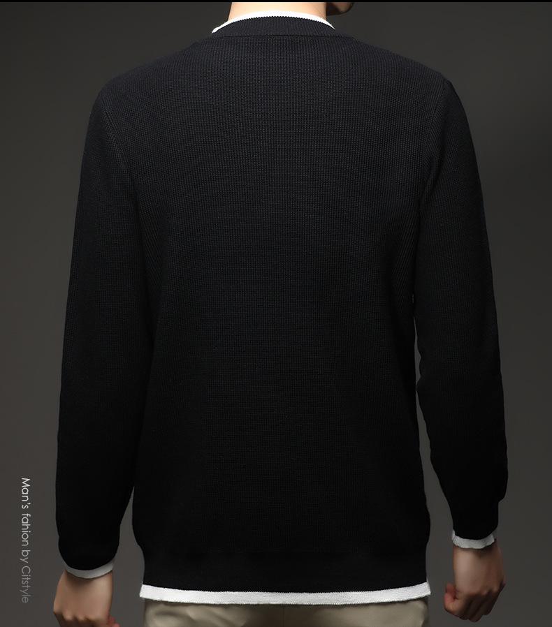 Men's Long Sleeve Round Neck Knit Sweater - Spring & Autumn Style, Fashionable Waffle Knit for Young and Middle-aged Individuals