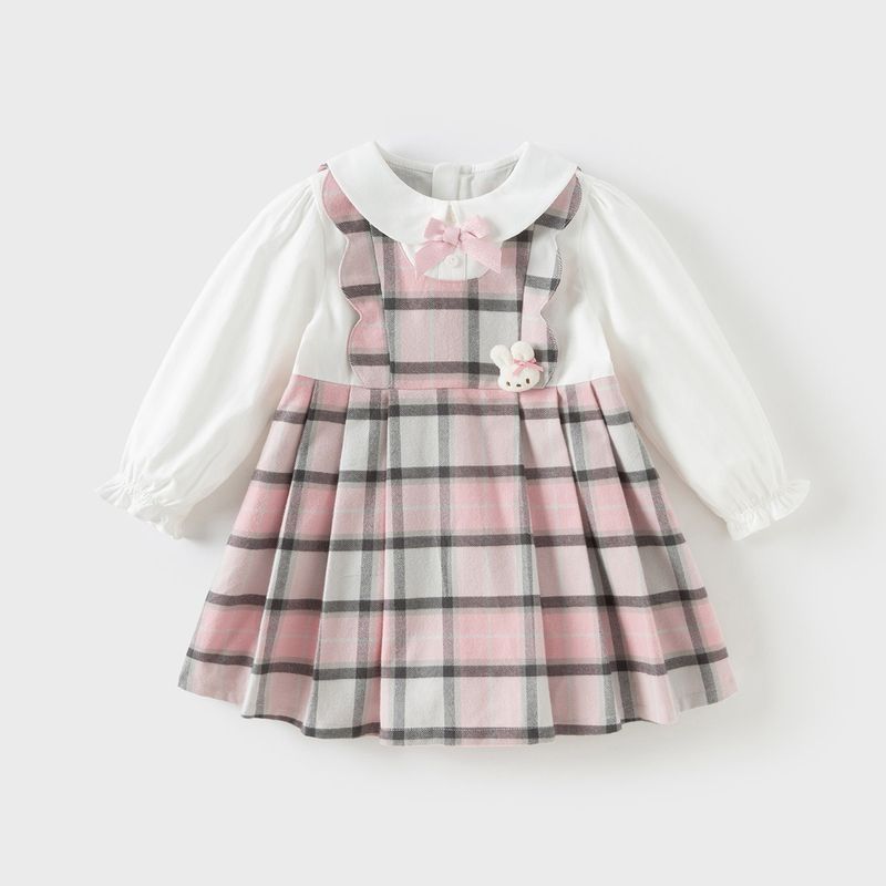 David Bella Kidsren s Pure Cotton Dress 2026 New Plaid Skirt for Girls Baby Girl Preppy Style Skirt Spring Wear Pink and Gray Grid [Ready in Stock] 100