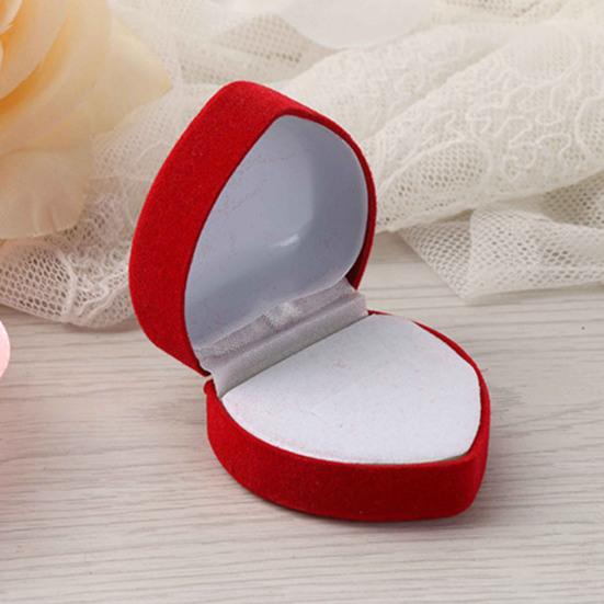 Ring Storage Box Exquisite Flocking Heart Shape Gift Jewelry Organizer for Engagement