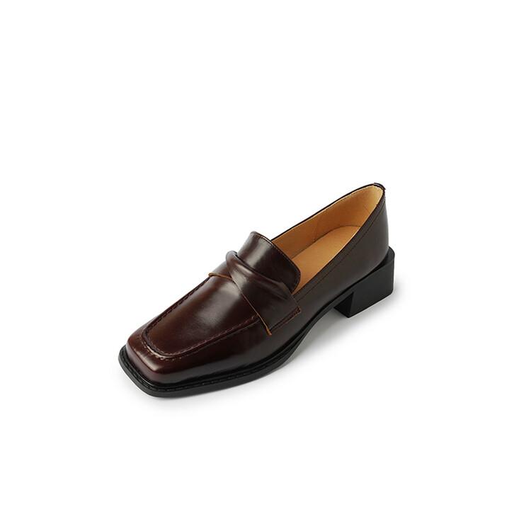 Fashion 2025 New Autumn Genuine Leather Loafers Square Toe Chunky Heels Winter Women Pumps Shoes for Women Zaptos De Mujer Brown Shoes