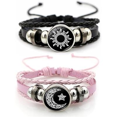 A Pair Luminous Sun and Moon Couple Bracelet, Braided Bracelet – Matching Bracelets for Couples, Long Distance Relationships,Man and Women