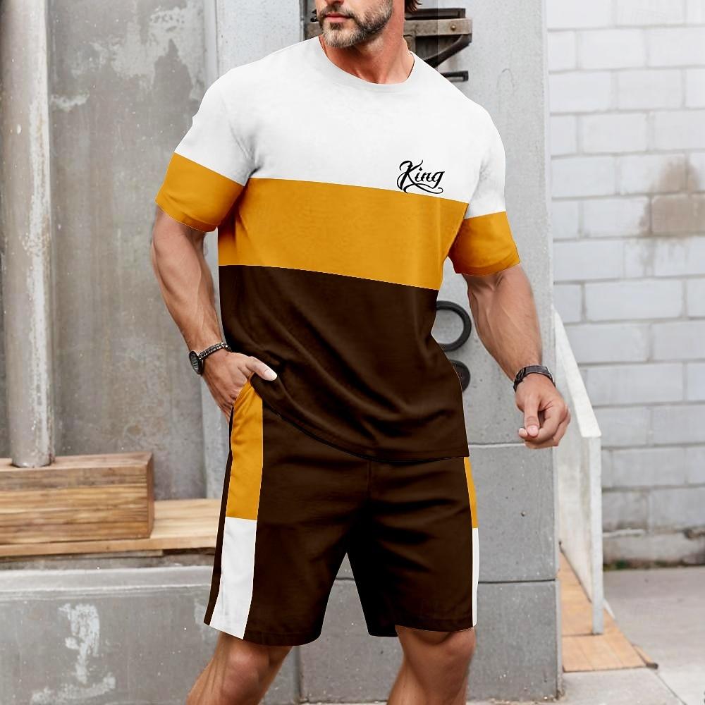 

Men s Horizontal Stripes Tees sets Summer Tops Short Sleeve Short Pants Crew Neck Sport Casual Outdoor Vacation Sport Summer XL
